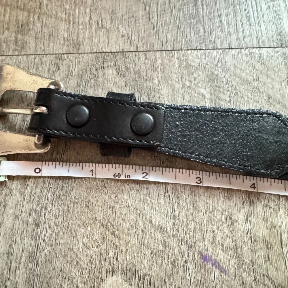 Resistol Black Full Grain Leather Western Belt Size 34 Silver Tone Etched Buckle